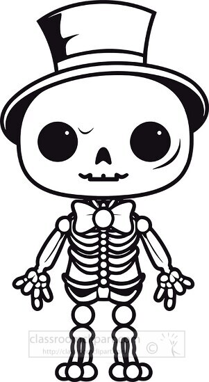 Cute Skeleton Clipart with Top Hat and Bow Tie