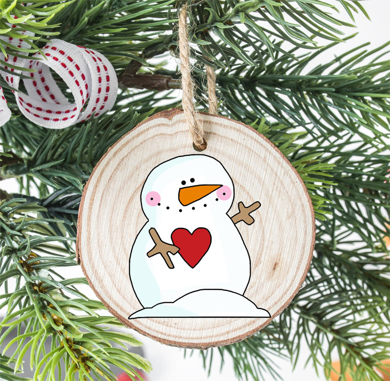 Cute Snowman Wooden Christmas Ornament with Heart | Festive Holiday Decor