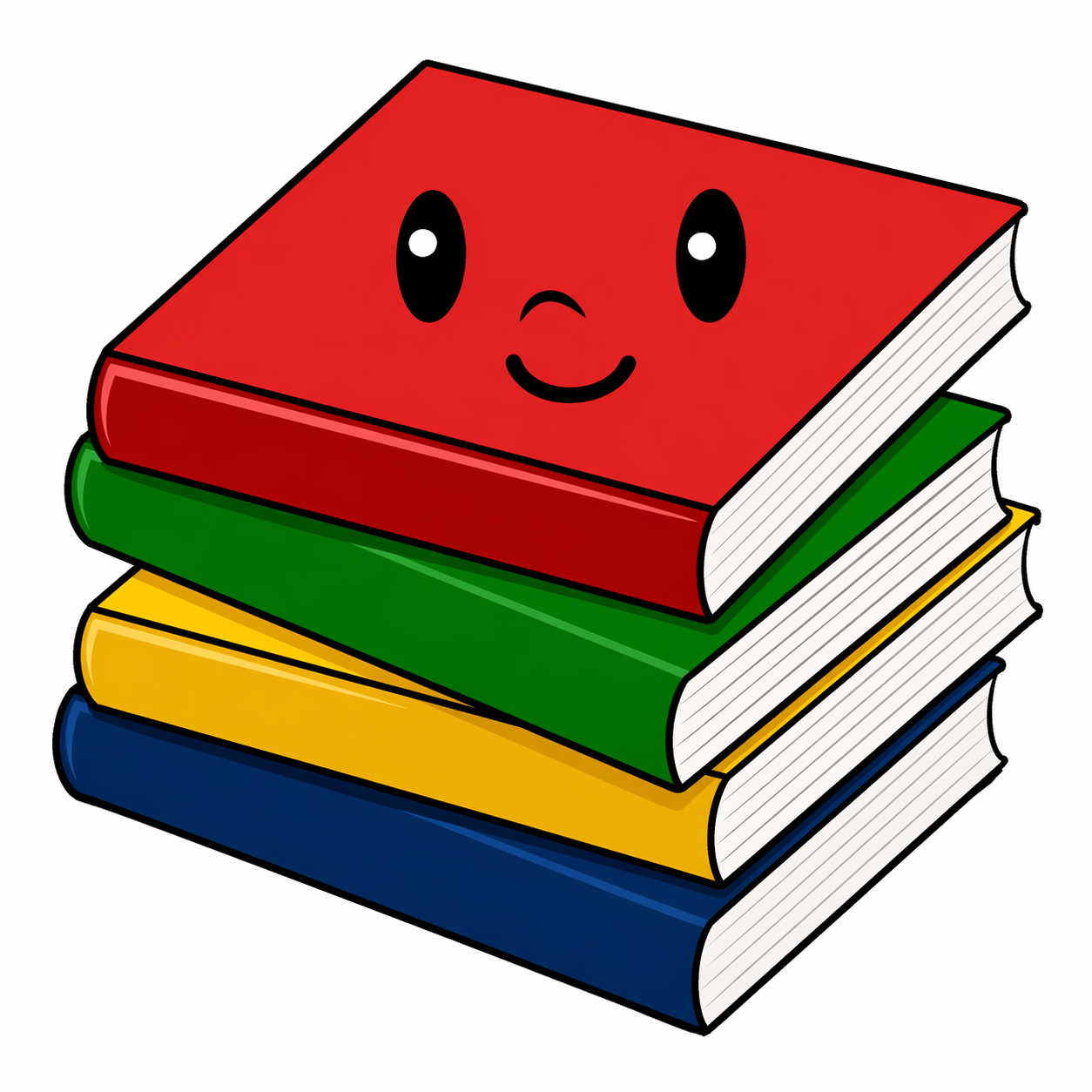 Cute Stack of Colorful Books with Smiling Face Illustration