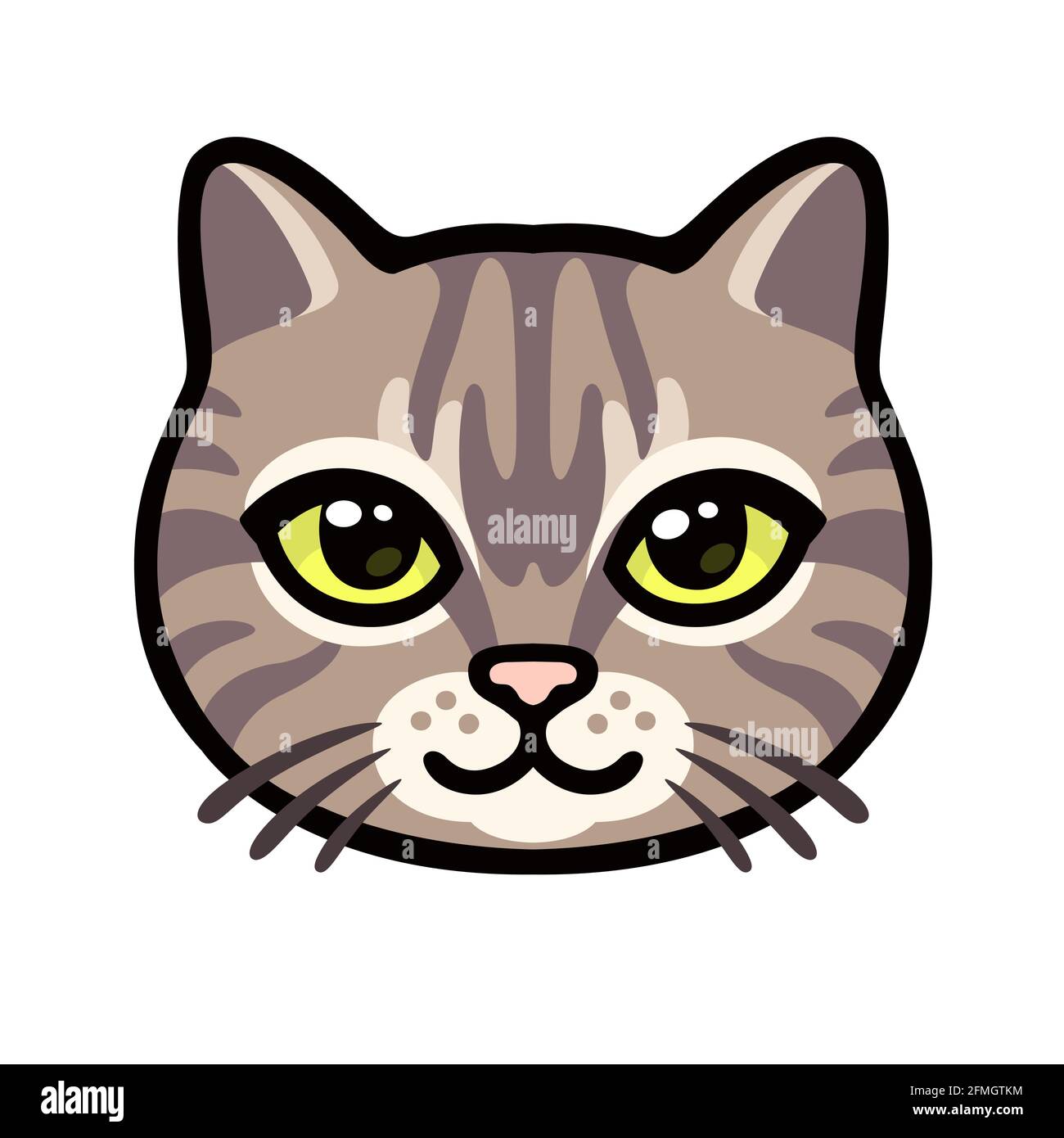 Cute Tabby Cat Face Vector Illustration | Cartoon Pet Icon