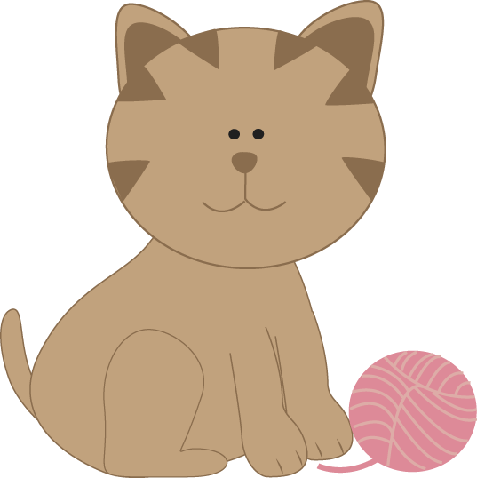 Cute Cartoon Tabby Cat Sitting with Pink Yarn Ball
