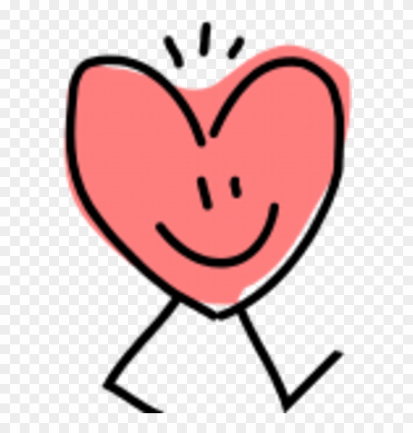 A cute pink heart character with a smiling face and stick legs walking happily.