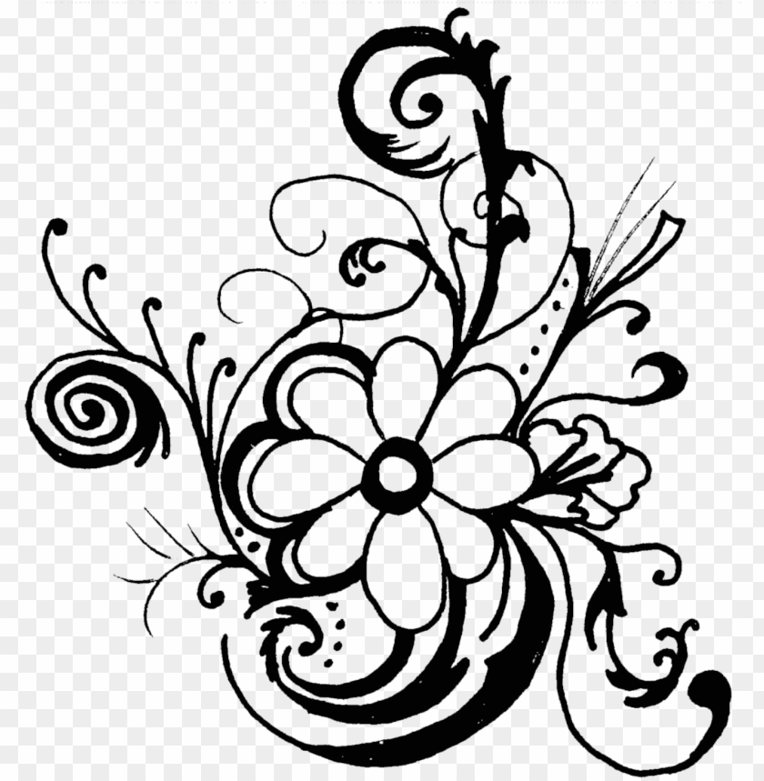 Decorative Floral Doodle Vector Art - Black and White Illustration