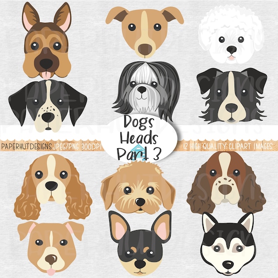 Dog Heads Clip Art Part 3 - 12 High Quality Breed Illustrations