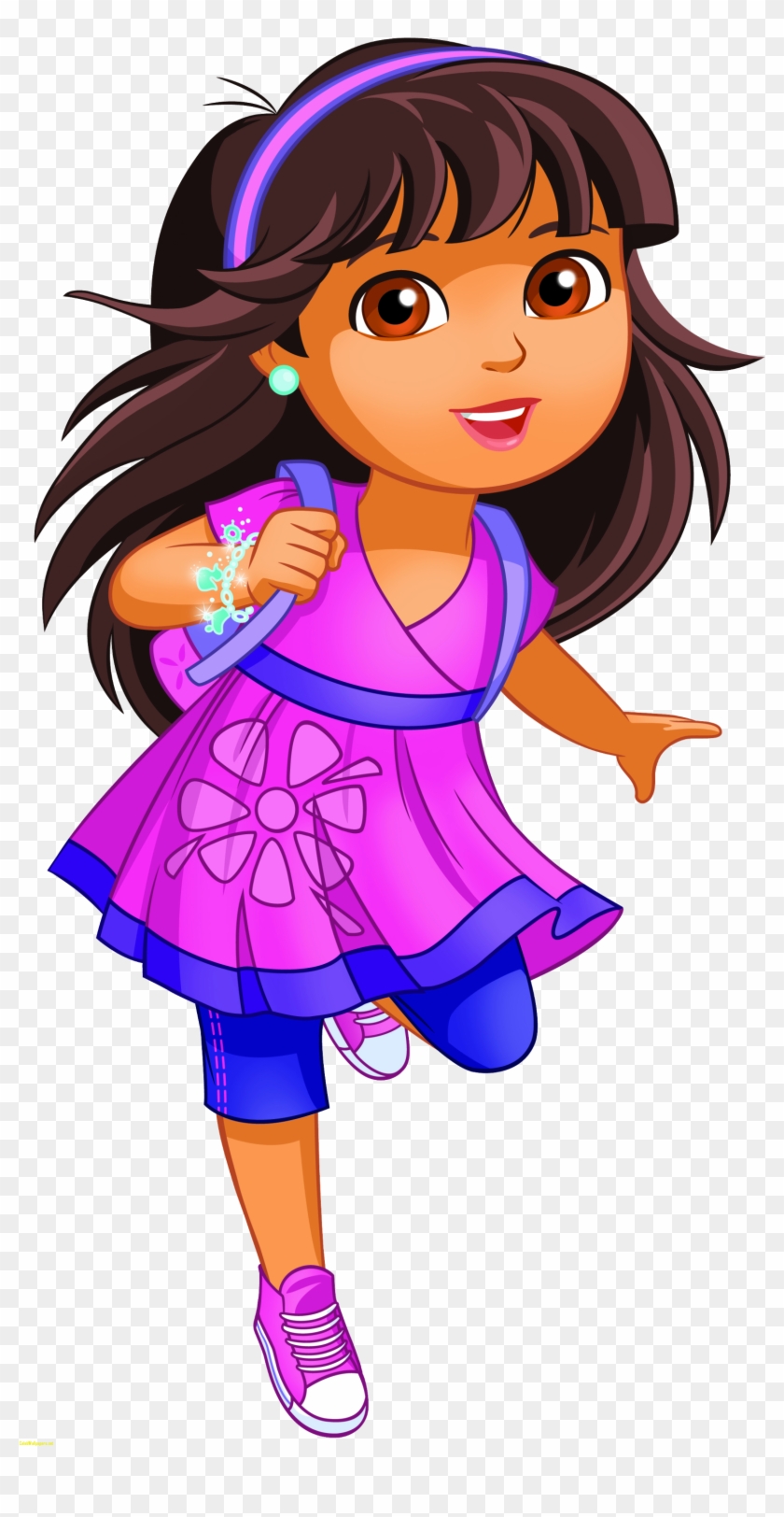 Dora the Explorer Running in Pink Dress Clipart