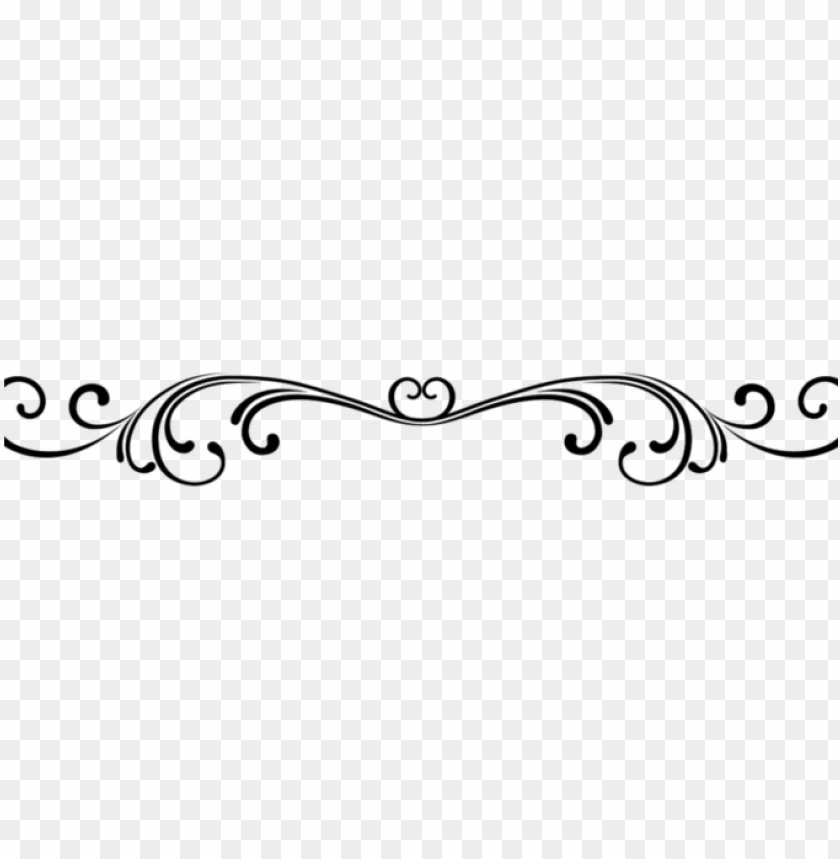 Elegant black horizontal decorative divider featuring symmetrical swirls and flourishes on a transparent background.