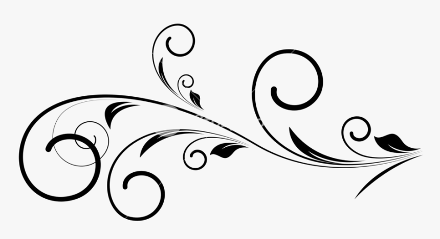 Elegant black floral swirl design with leaves and decorative curls on a white background.