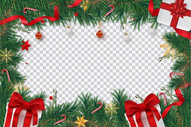 Festive Christmas Border Frame with Pine, Ribbons, and Gifts - Free PNG