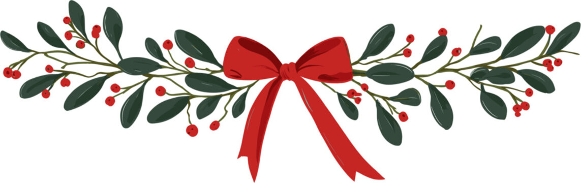 Festive Christmas Garland with Red Bow Illustration