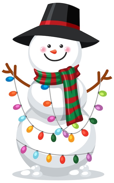 Festive Snowman Wrapped in Christmas Lights Vector Illustration