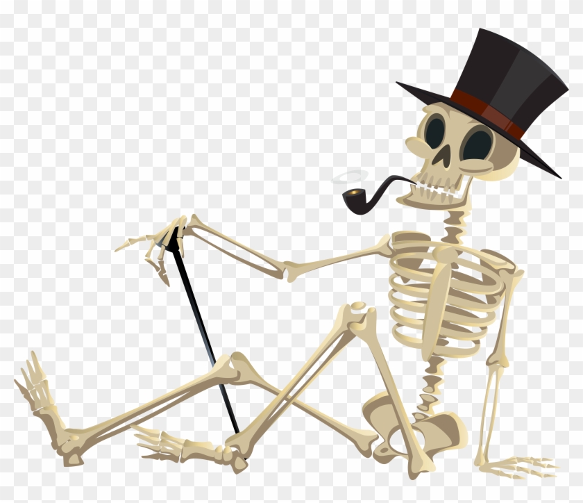 Classy Gentleman Skeleton with Top Hat and Pipe Vector Illustration