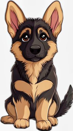 Adorable German Shepherd Puppy Illustration - Digital Art