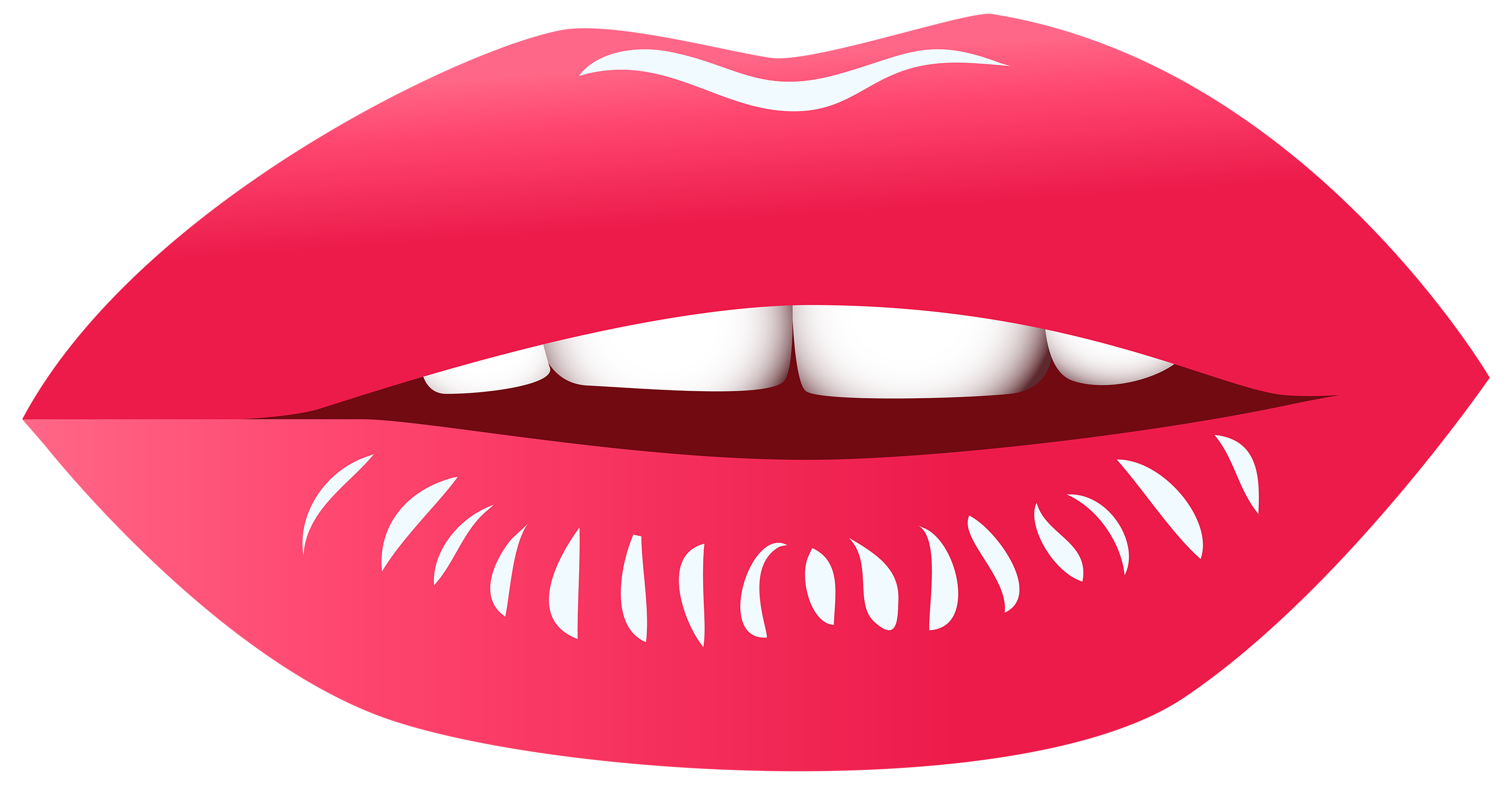 Illustration of glossy red lips slightly parted showing white teeth.