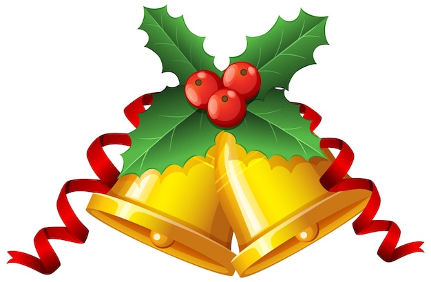 Festive Golden Christmas Bells with Holly and Ribbon Illustration