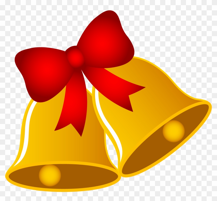 Golden Christmas Bells with Red Bow - Free Holiday Clipart