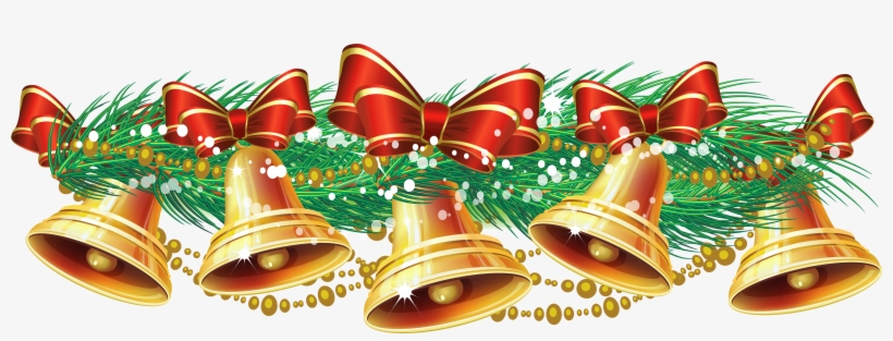 Golden Jingle Bells on Pine Garland with Red Bows