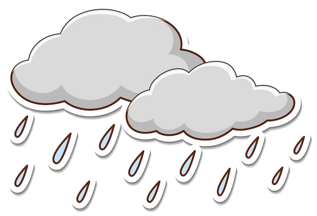 Cartoon illustration of two gray rain clouds with falling raindrops.