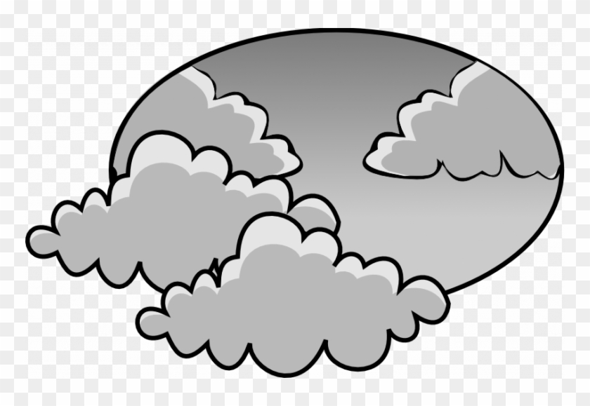 Grayscale cartoon illustration of fluffy clouds in an oval sky background.
