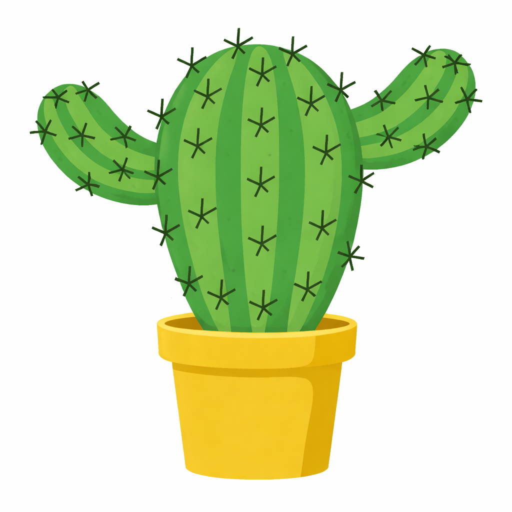 Green Cartoon Cactus in Yellow Pot - Free Vector Illustration