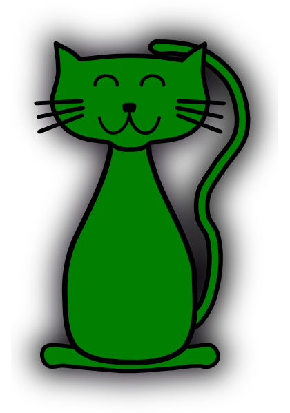 Green Cartoon Cat Clipart - Happy Sitting Kitten Illustration