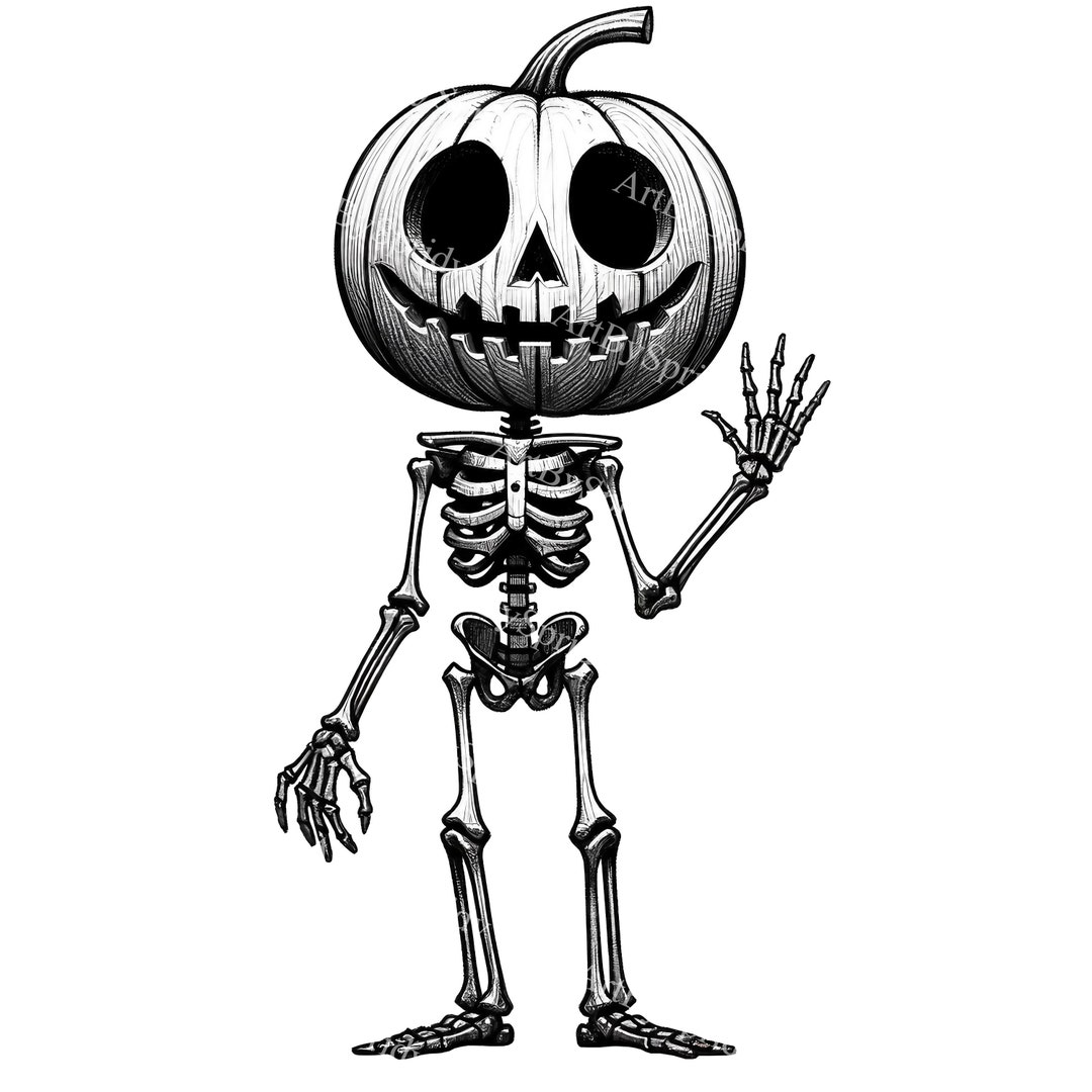 Jack-o'-Lantern Skeleton Halloween Illustration