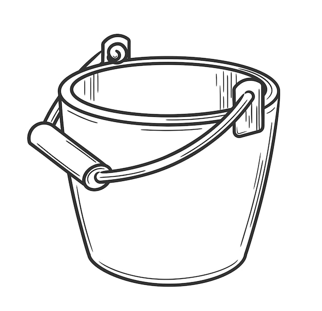 Hand-drawn sketch of a bucket with a handle and spout.