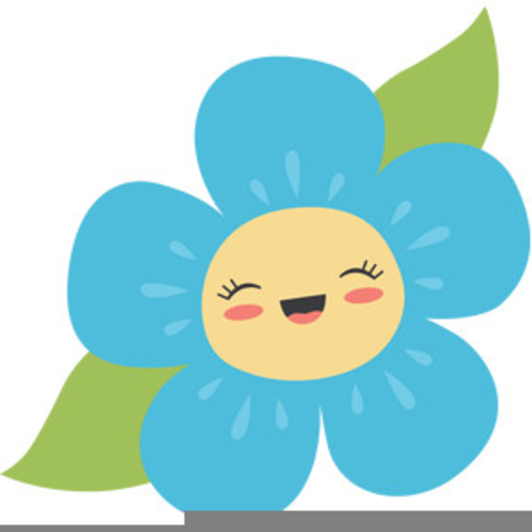 Happy Blue Flower Clipart - Cute Smiling Spring Illustration