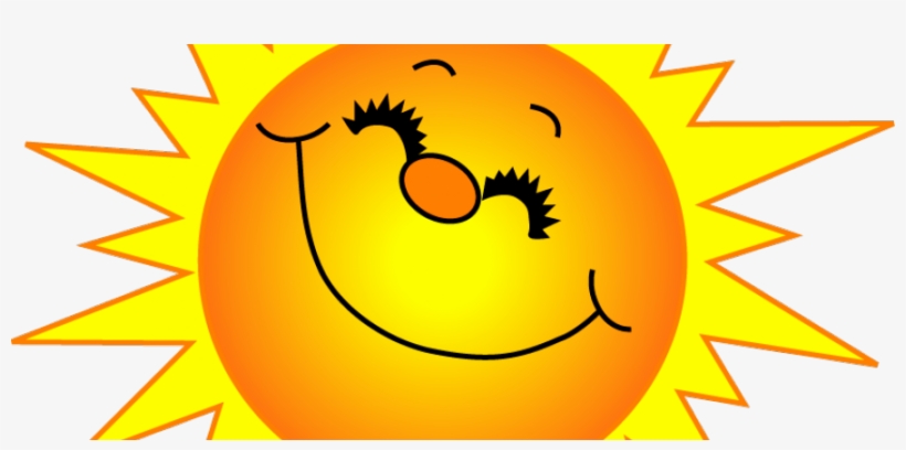 A cheerful cartoon sun with a smiling face, closed eyes, and bright yellow rays.