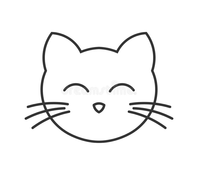 Happy Cat Face Line Art Icon | Minimalist Pet Illustration