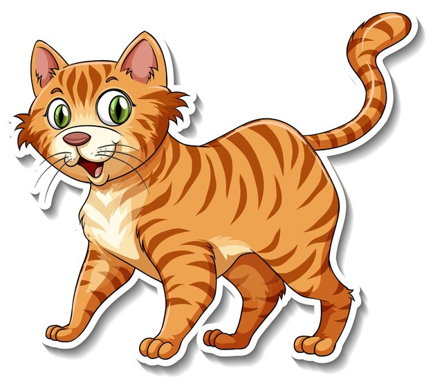 Cute cartoon orange tabby cat with green eyes walking happily.
