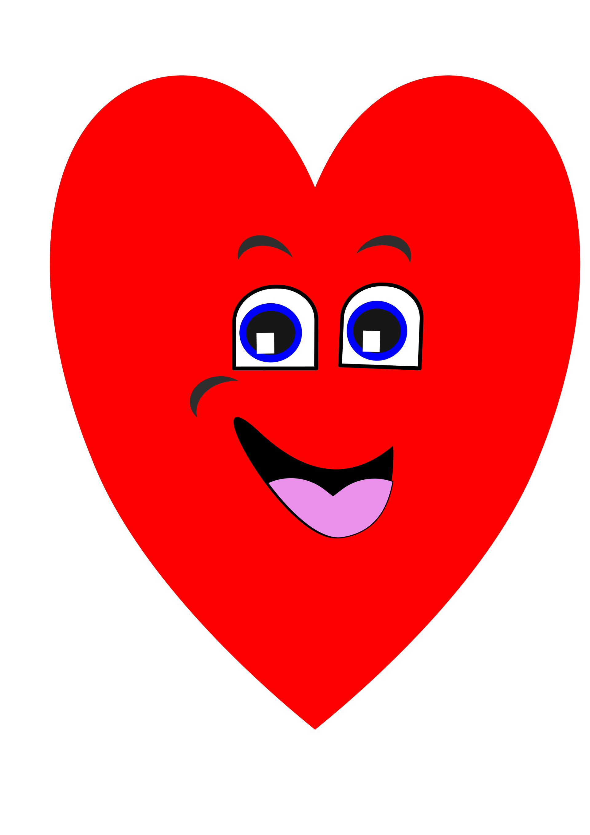 Red cartoon heart with a happy smiling face and blue eyes.