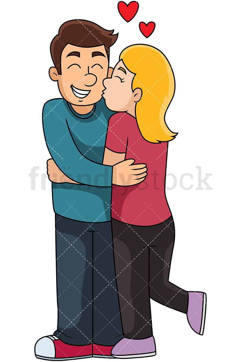 Happy Cartoon Couple Hugging and Kissing in Love Illustration