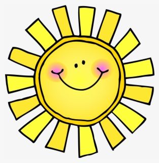 Cartoon yellow sun with a happy smiling face and rosy cheeks.