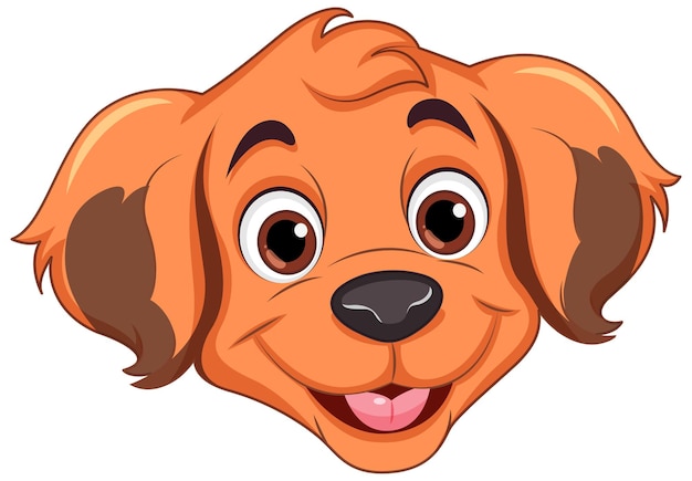 Cartoon illustration of a happy golden dog face with brown ears and a friendly smile.