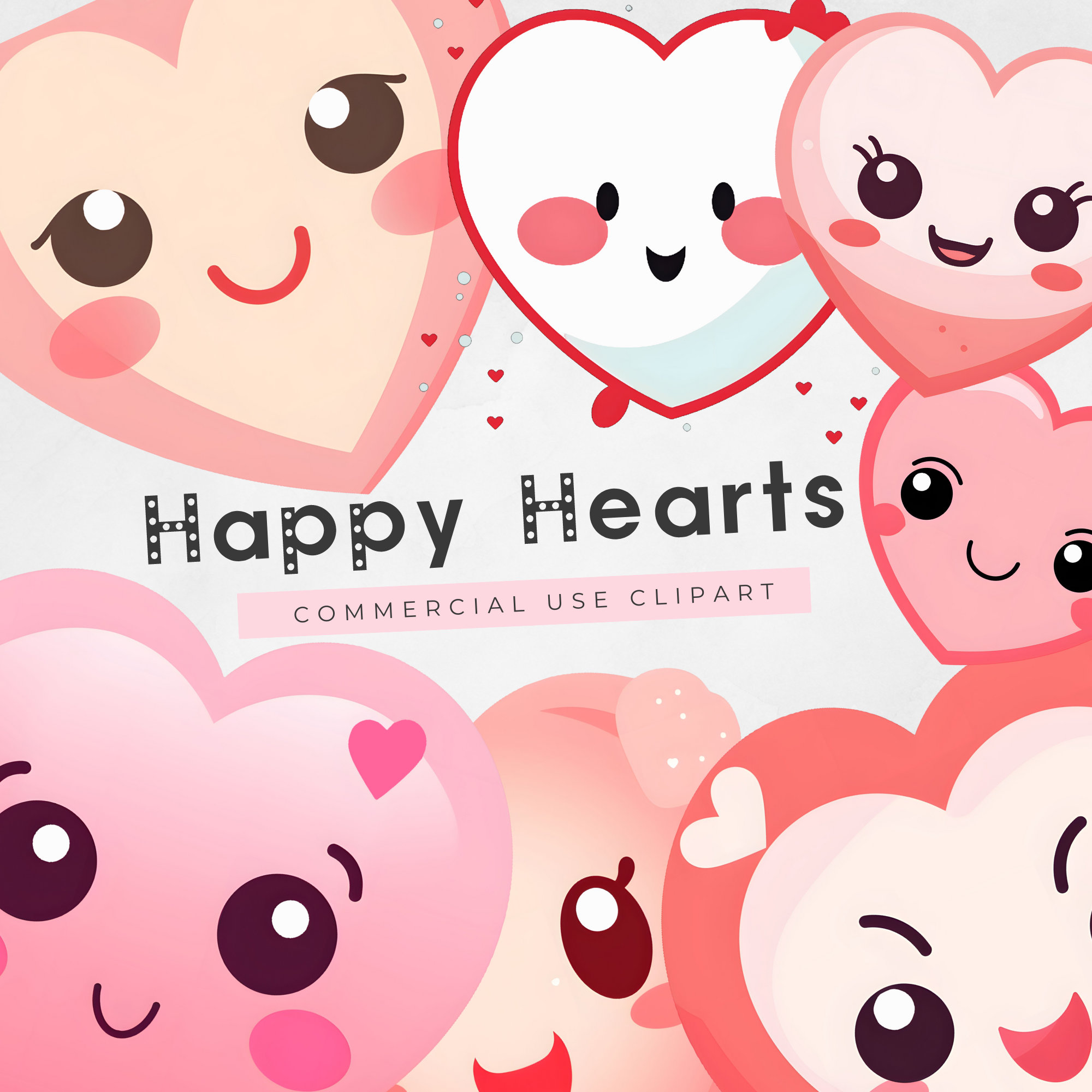 Happy Hearts Clipart - Cute Kawaii Commercial Use Vector Set