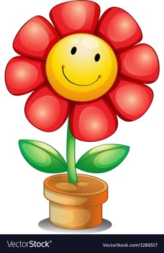 Happy Smiling Red Flower Clipart in a Pot