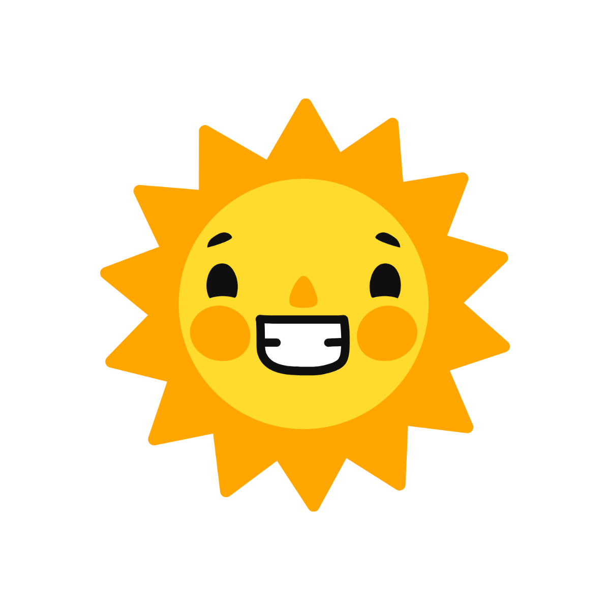 Cute cartoon sun with a happy smiling face and orange rays