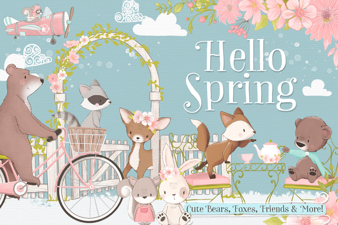 Hello Spring: Cute Woodland Animals & Garden Illustration
