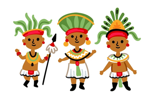 Traditional Mesoamerican Indigenous Characters - Cultural Illustration