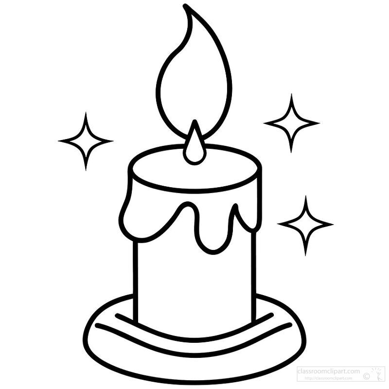 Lit Candle Clip Art - Free Black and White Outline Download
