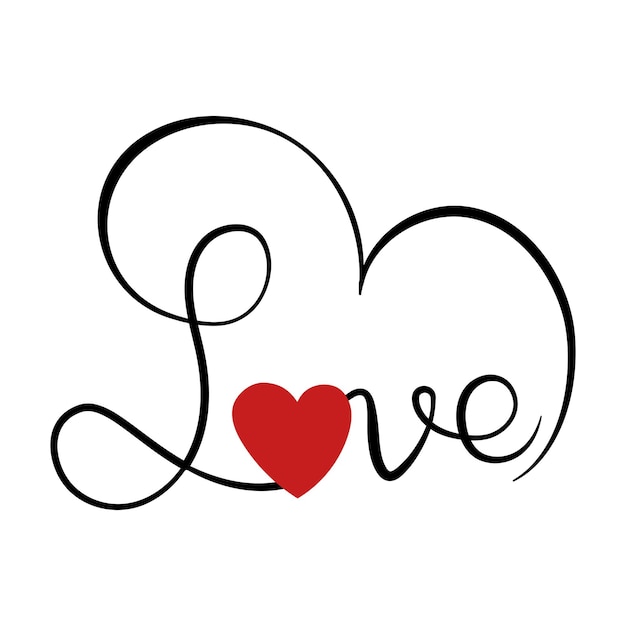 Romantic Love Typography Design with Red Heart