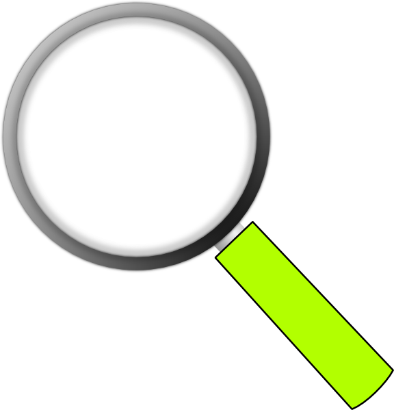 Vector illustration of a magnifying glass with a grey rim and a bright lime green handle.