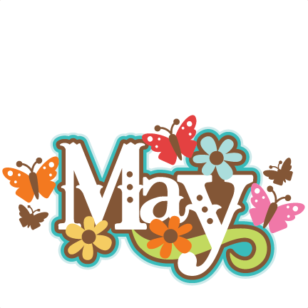 Decorative May text with colorful butterflies and flowers in spring design