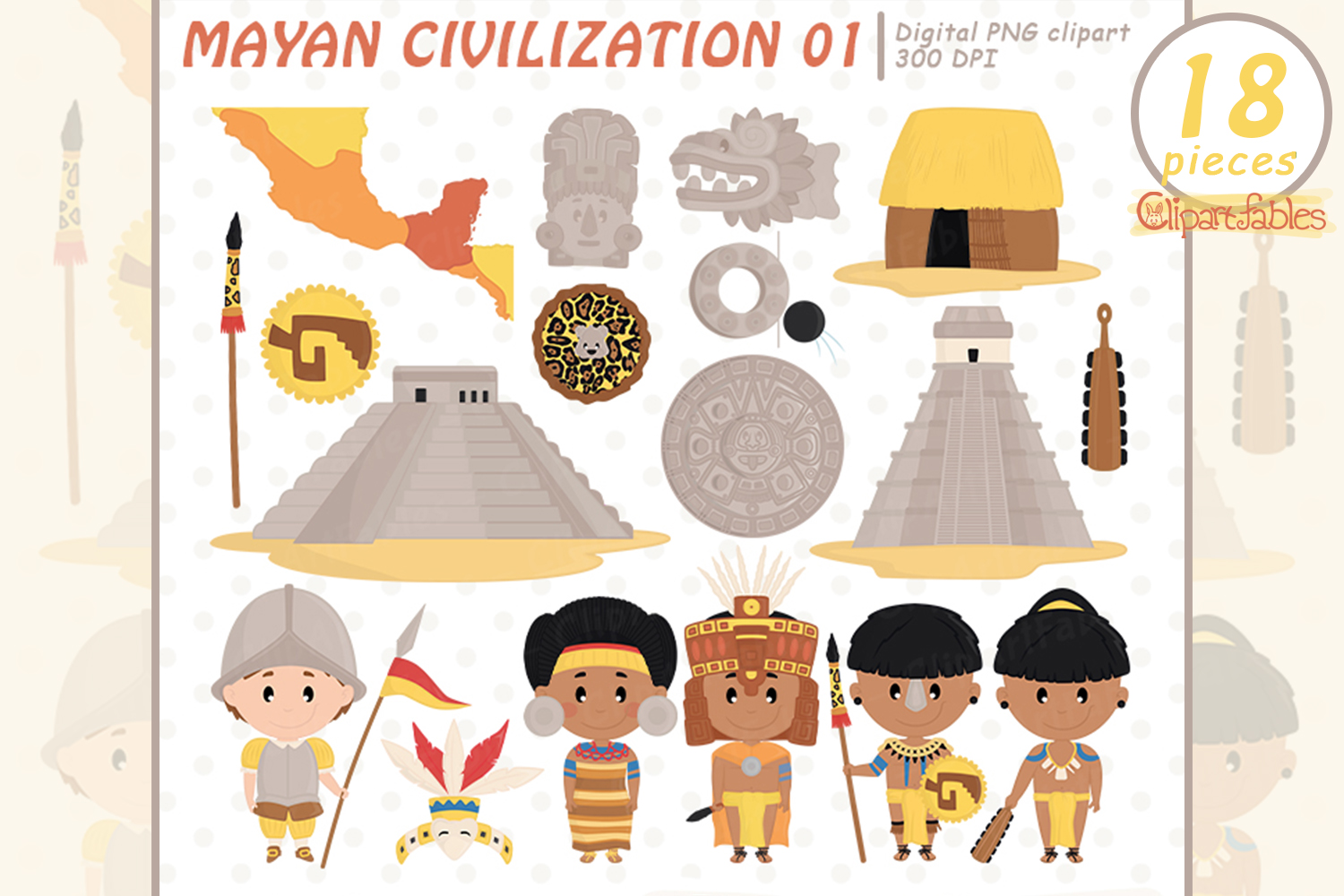 Mayan Civilization Clipart Bundle - 18 Digital PNG Pieces