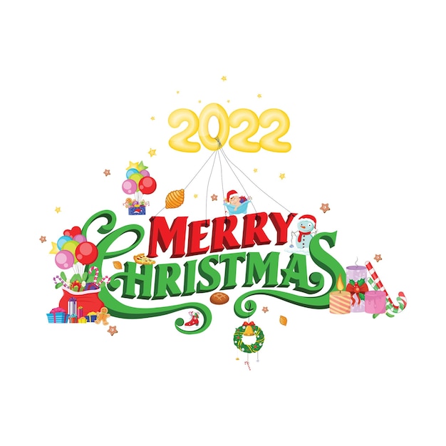 Merry Christmas 2022 Greeting Card Design with Festive Elements