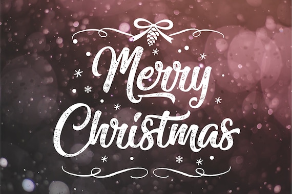 Elegant Merry Christmas Calligraphy Greeting Card with Bokeh Background