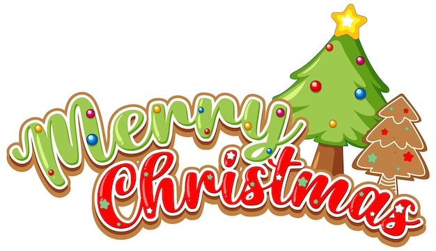 Merry Christmas Festive Text and Tree Illustration