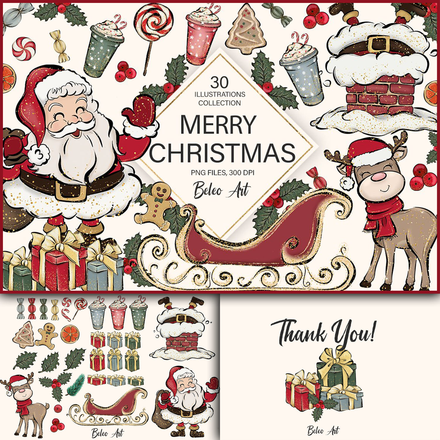Merry Christmas Illustration Collection | 30 Festive PNG Clipart