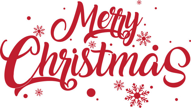 Merry Christmas Red Calligraphy with Snowflakes - Festive Design