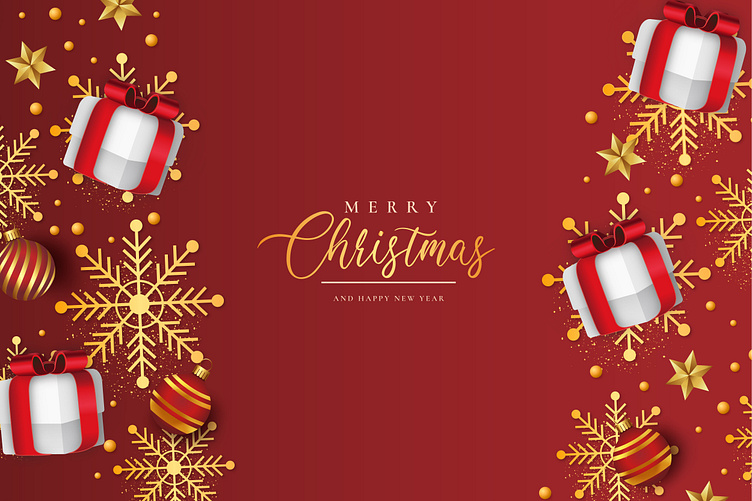 Elegant Red and Gold Merry Christmas and Happy New Year Greeting Card